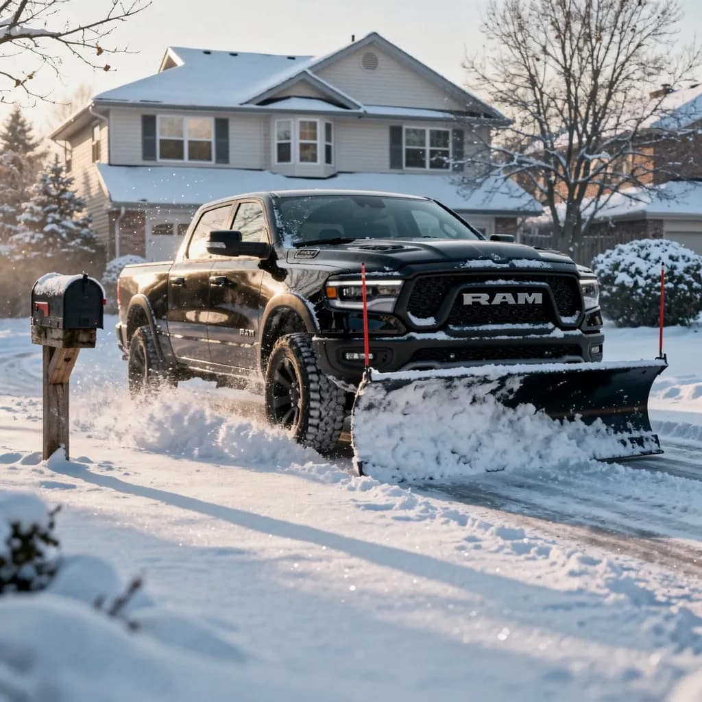 Professional snow plow truck providing residential snow removal services in Barrie