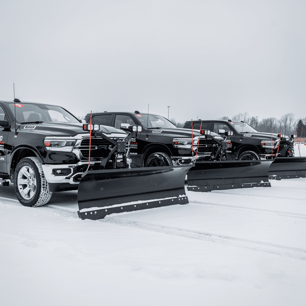 Professional snow plowing equipment and trucks for residential driveway clearing in Barrie